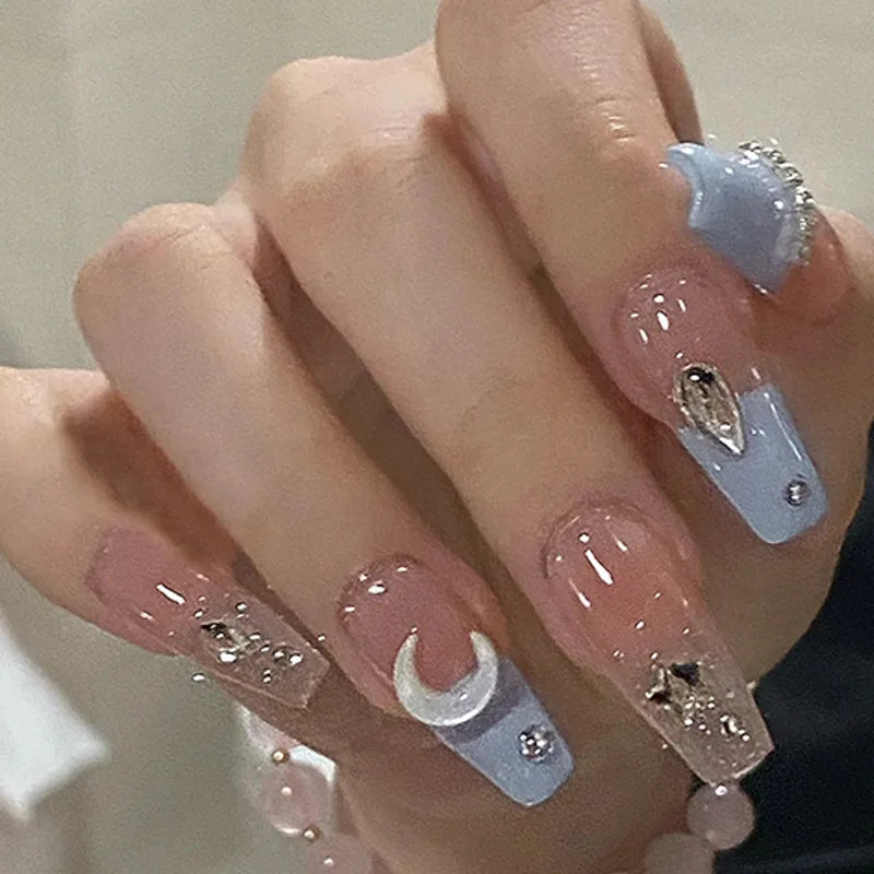 Uñas Postizas Press On Glitter 24 Piezas | Uñas Acrílicas Cortas Forma Coffin Largas