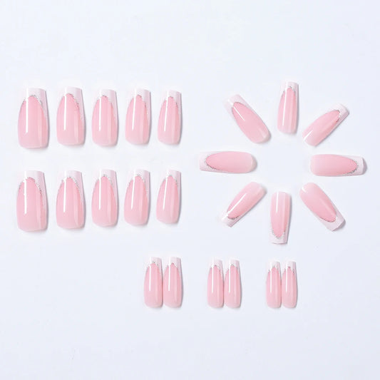 Uñas Postizas Press On Glitter 24 Piezas | Uñas Acrílicas Cortas Forma Coffin