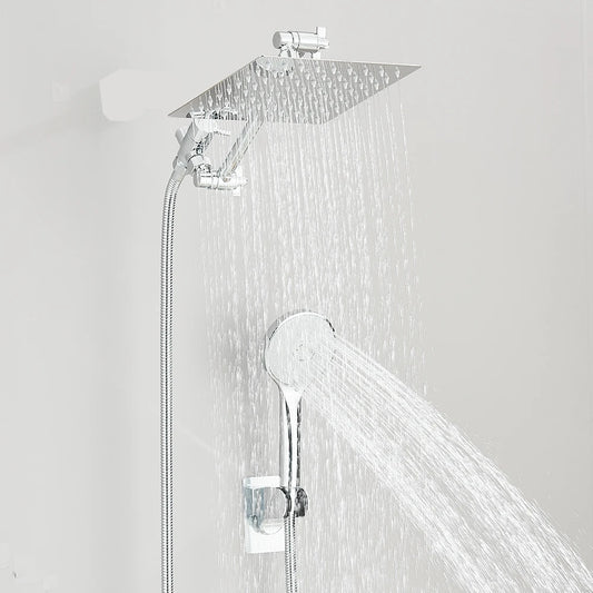 Cabezal de Ducha Tipo Lluvia 8-12 Pulgadas con Ducha de Mano | Shower Head Combo, Extensión Ajustable