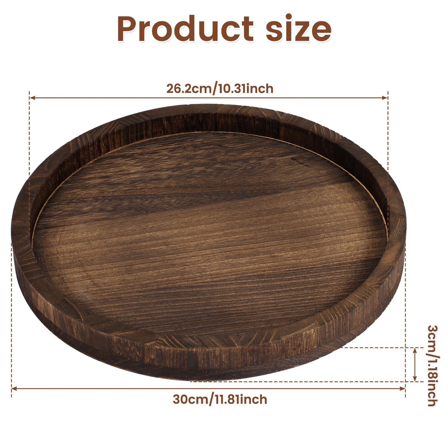 Bandeja Redonda de Madera para Servir y Decoración (30 cm)
