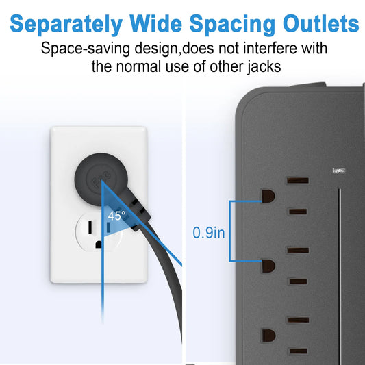 Multicontacto con 8 Contactos y 4 Puertos USB (3 USB + USB-C) con Interruptor