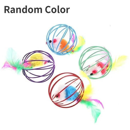 Juguete Interactivo para Gatos Pelota con Ratón y Plumas