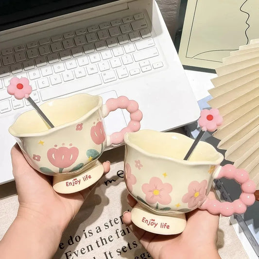 Taza de Café de Lujo con Diseño Floral - Souvenir de Cerámica Premium