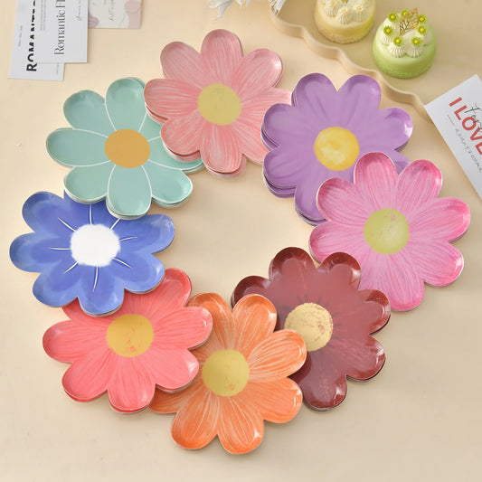 Platos Desechables en Forma de Margarita – Vajilla Floral para Fiesta (10 piezas)