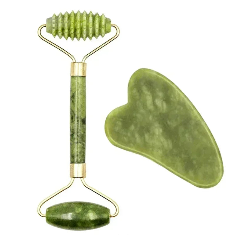 Rodillo Facial de Jade Natural con Gua Sha | Masajeador Facial para Skincare
