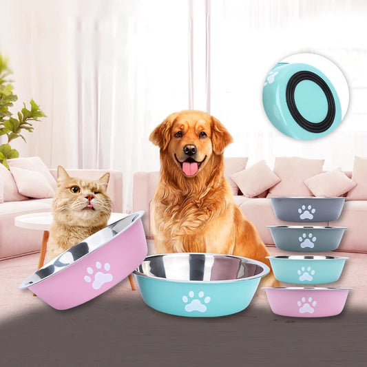 Plato para Perros y Gatos de Acero Inoxidable Antideslizante - Diseño de Huella