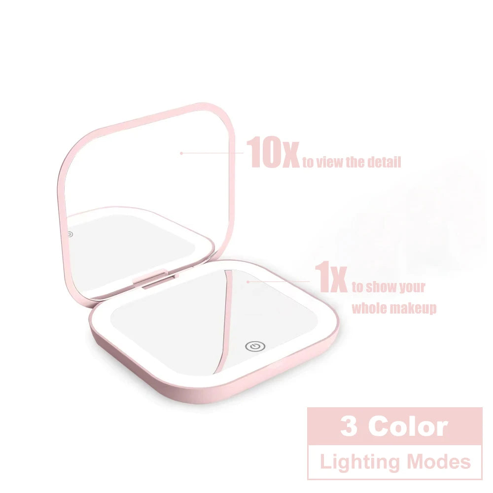 Espejo de Bolsillo con Aumento y Luz LED para Maquillaje