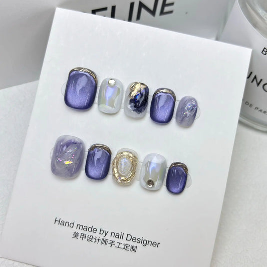 Uñas Press On Cortas Diseño Ombre y Glitter | Set de Uñas Postizas Handmade
