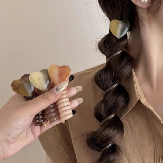 Liga de Cabello Tipo Resorte con Dije de Corazón - Estilo Vintage