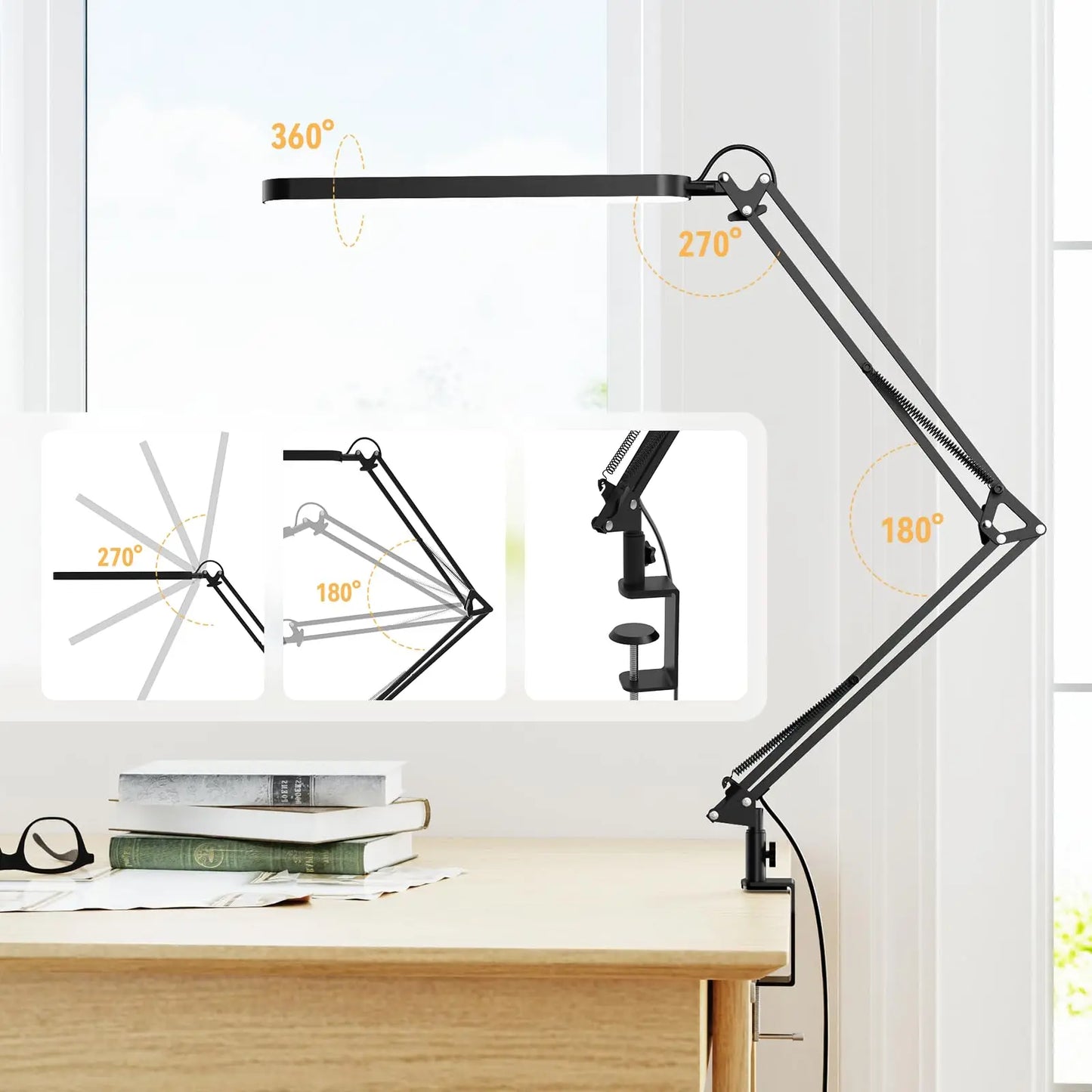 Lámpara de Escritorio LED con Abrazadera y Brazo Ajustable para Estudio y Oficina