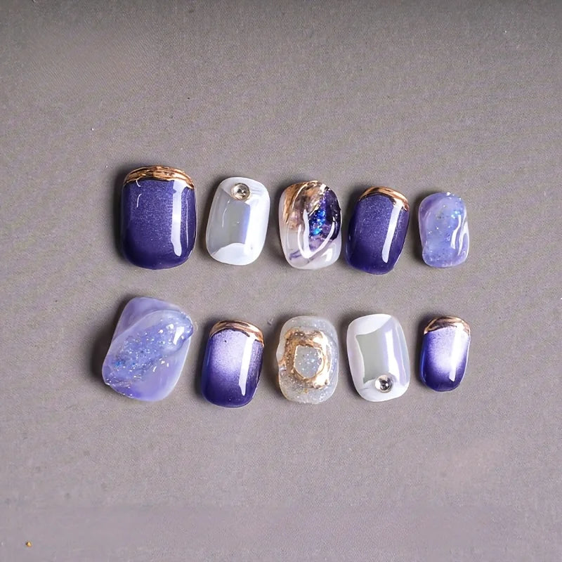 Uñas Press On Cortas Diseño Ombre y Glitter | Set de Uñas Postizas Handmade