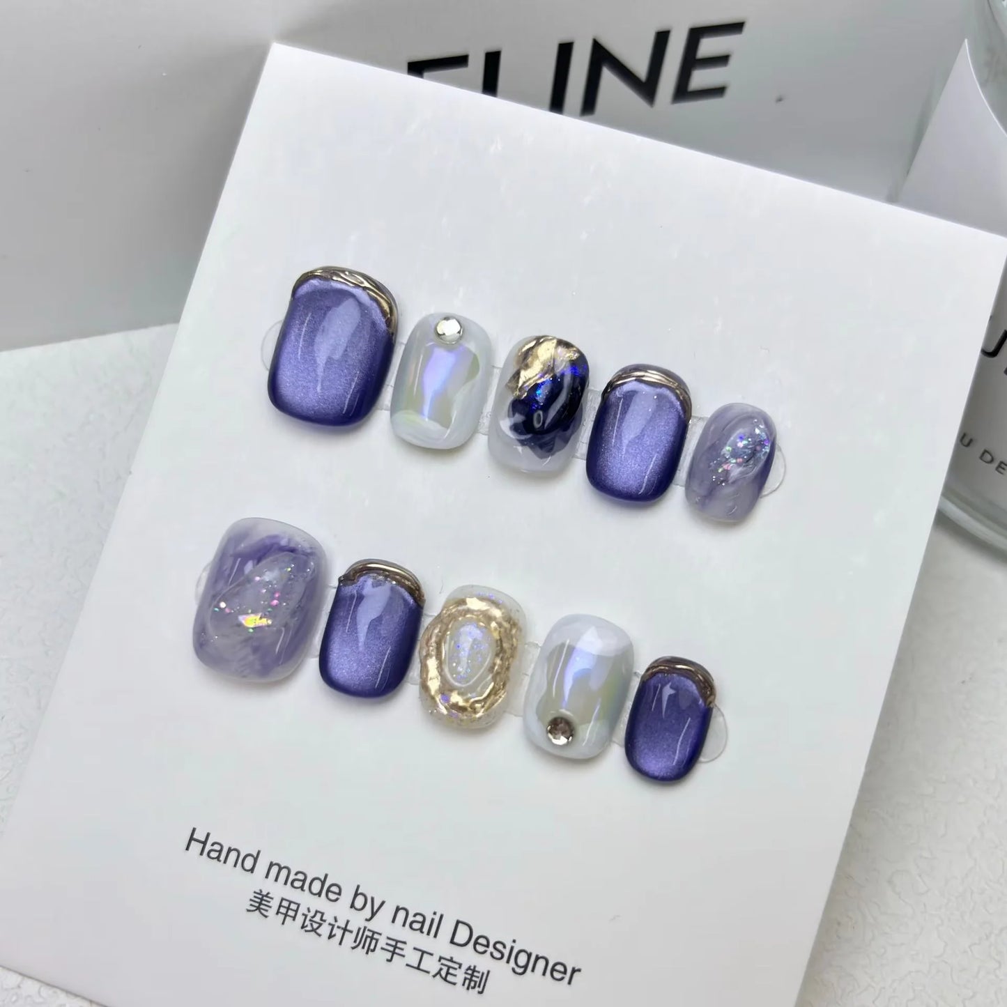 Uñas Press On Cortas Diseño Ombre y Glitter | Set de Uñas Postizas Handmade
