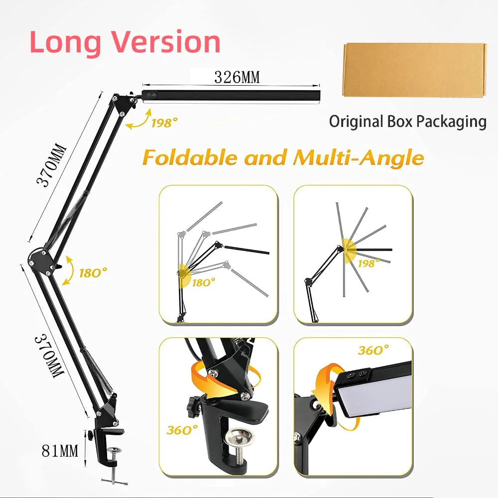 Lámpara de Escritorio LED con Abrazadera y Brazo Ajustable para Estudio y Oficina