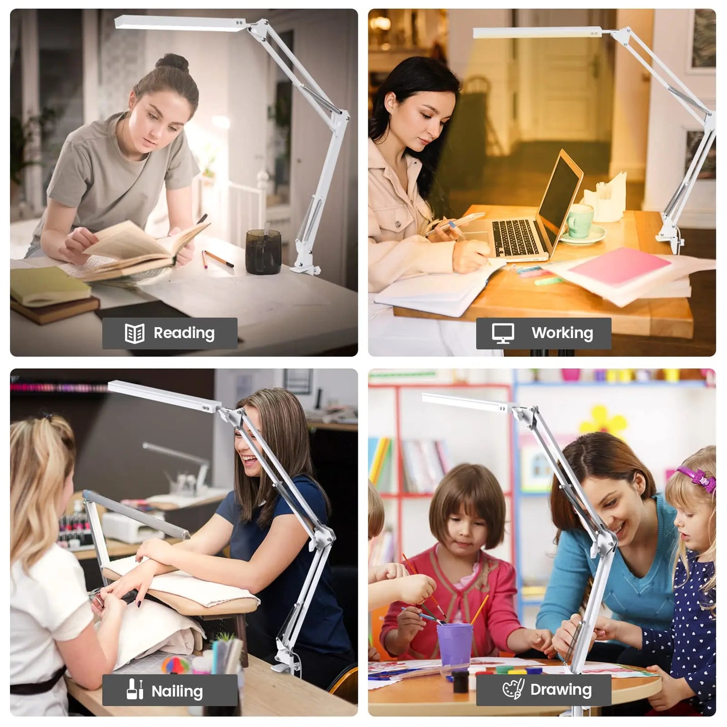 Lámpara de Escritorio LED con Abrazadera y Brazo Ajustable para Estudio y Oficina