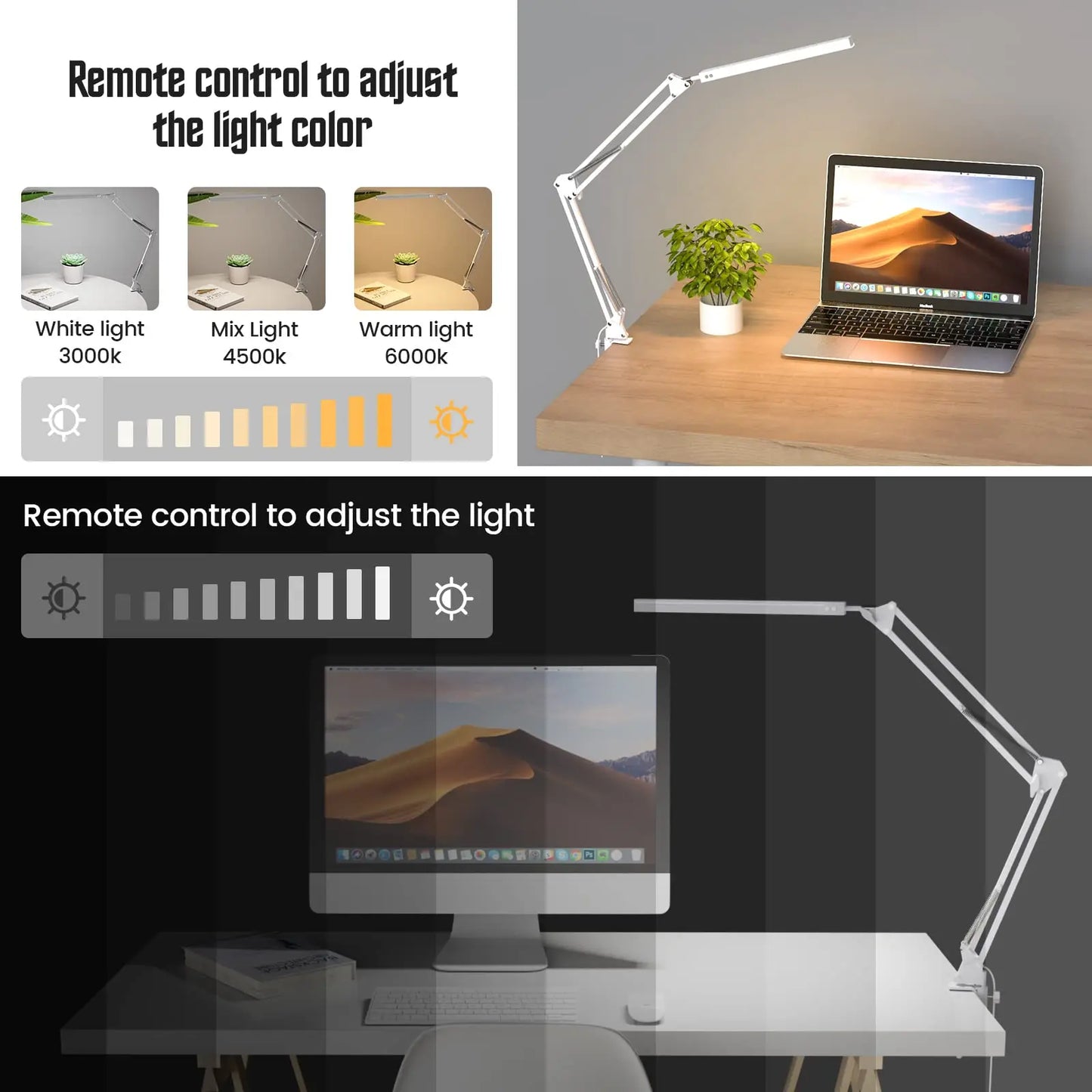 Lámpara de Escritorio LED con Abrazadera y Brazo Ajustable para Estudio y Oficina