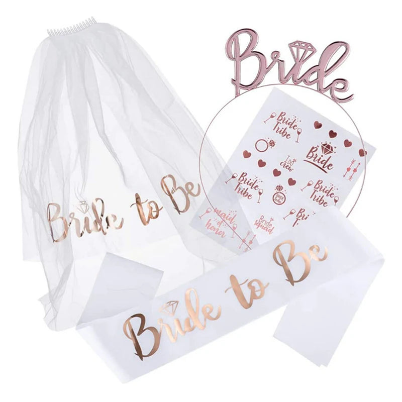 Kit Bride to Be para Despedida de Soltera – Velo, Banda Satinada y Accesorios para Novia