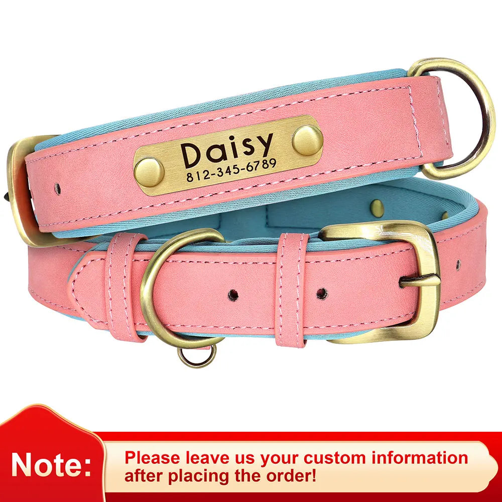 Collar Personalizado para Perro de Cuero PU con Placa Grabada