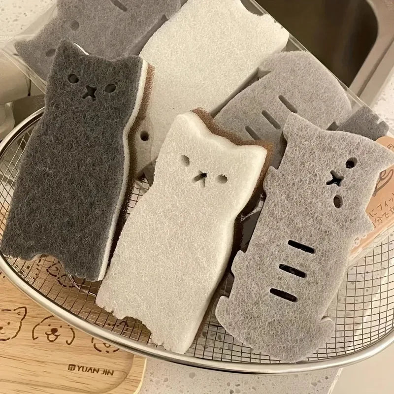 Esponjas de Cocina con Forma de Gato | Set de 4 Esponjas para Lavar Platos