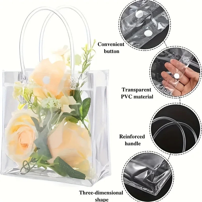 Bolsa de Regalo Transparente con Asa Reutilizable – PVC para Fiesta y Recuerdos