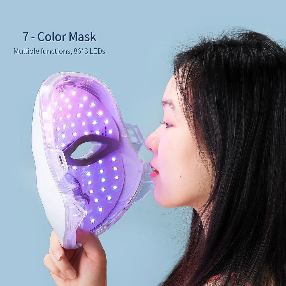 Máscara Facial LED 7 Colores con Terapia de Luz | Rejuvenecimiento y Cuidado de la Piel en Casa, Dispositivo de Rejuvenecimiento para Rostro y Cuello