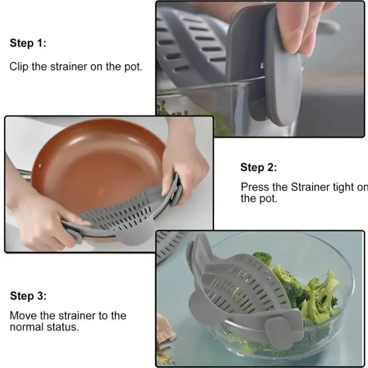 Colador de Silicona Ajustable con Clip - Escurridor Portátil para Ollas