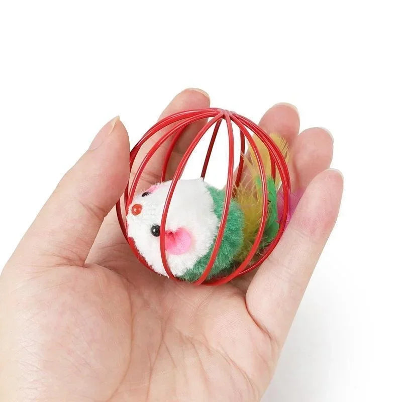 Juguete Interactivo para Gatos Pelota con Ratón y Plumas