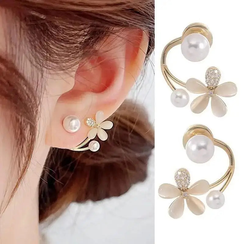 Aretes Tulipán con Moño – Plata y Flor Blanca, Elegantes
