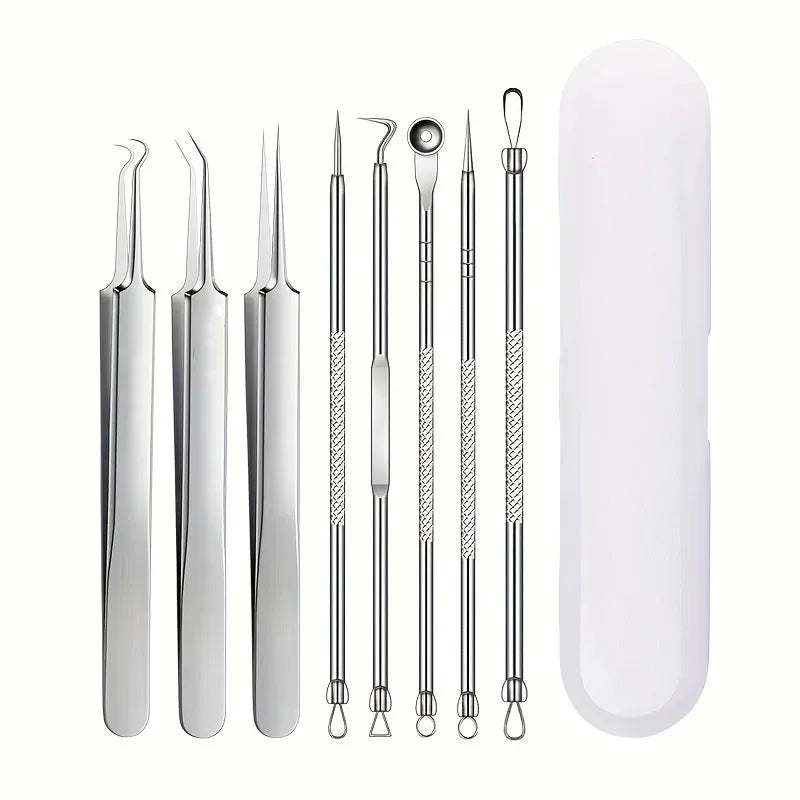 Kit Removedor de Puntos Negros y Acné Profesional | Set de Herramientas de Acero Inoxidable, Limpieza Facial Profunda