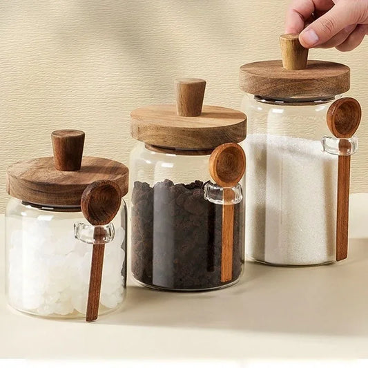 Tarro de Vidrio Hermético con Cuchara de Madera