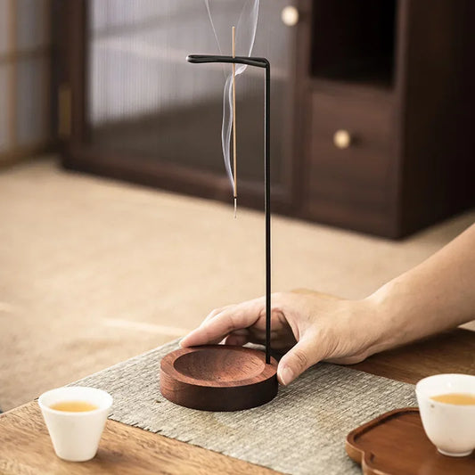 Quemador de Incienso Invertido con Base de Madera – Soporte para Palo de Incienso