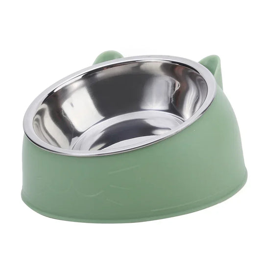 Comedero Inclinado para Gatos con Plato de Acero Inoxidable - Base Antideslizante