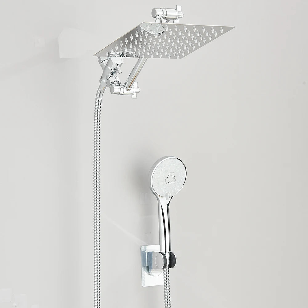 Cabezal de Ducha Tipo Lluvia 8-12 Pulgadas con Ducha de Mano | Shower Head Combo, Extensión Ajustable
