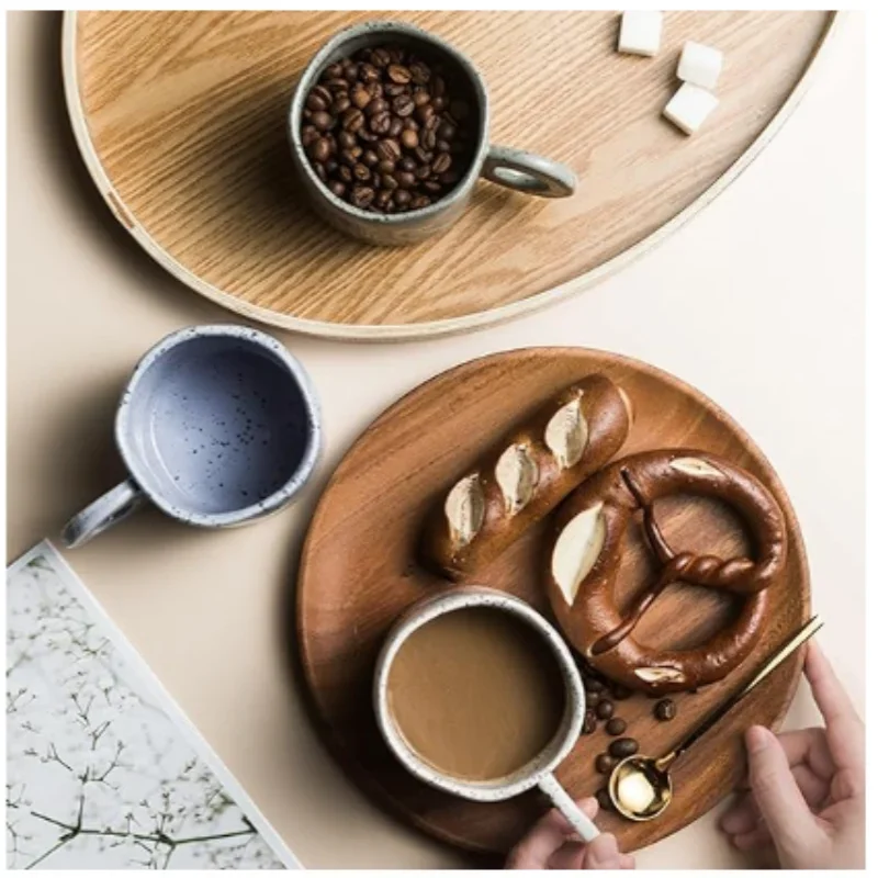 Taza de Cerámica con Asa de Anillo - Diseño Nórdico Moteado 250ml