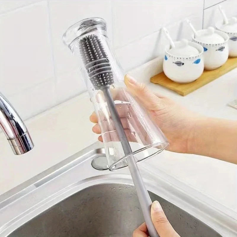 Cepillo de Silicona para Botellas y Mamaderas - Limpiador de Mango Largo