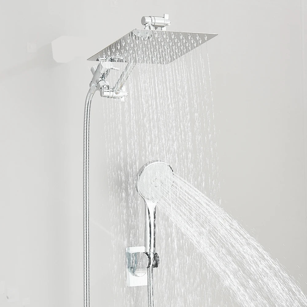 Cabezal de Ducha Tipo Lluvia 8-12 Pulgadas con Ducha de Mano | Shower Head Combo, Extensión Ajustable