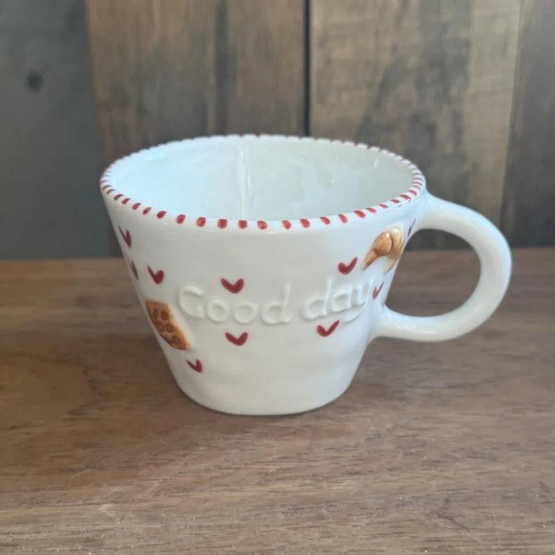 Taza de Cerámica con Relieve "Hand-drawn" - Diseño de Ositos y Corazones