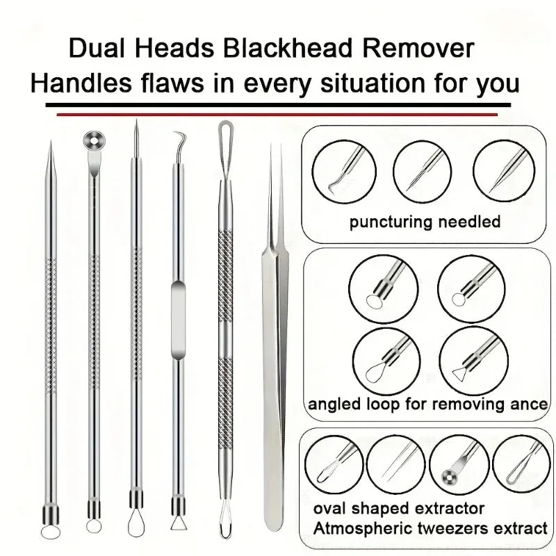 Kit Removedor de Puntos Negros y Acné Profesional | Set de Herramientas de Acero Inoxidable, Limpieza Facial Profunda