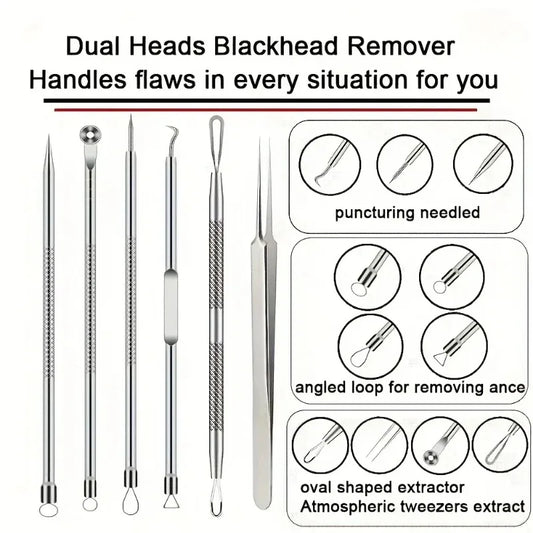 Kit Removedor de Puntos Negros y Acné Profesional | Set de Herramientas de Acero Inoxidable, Limpieza Facial Profunda