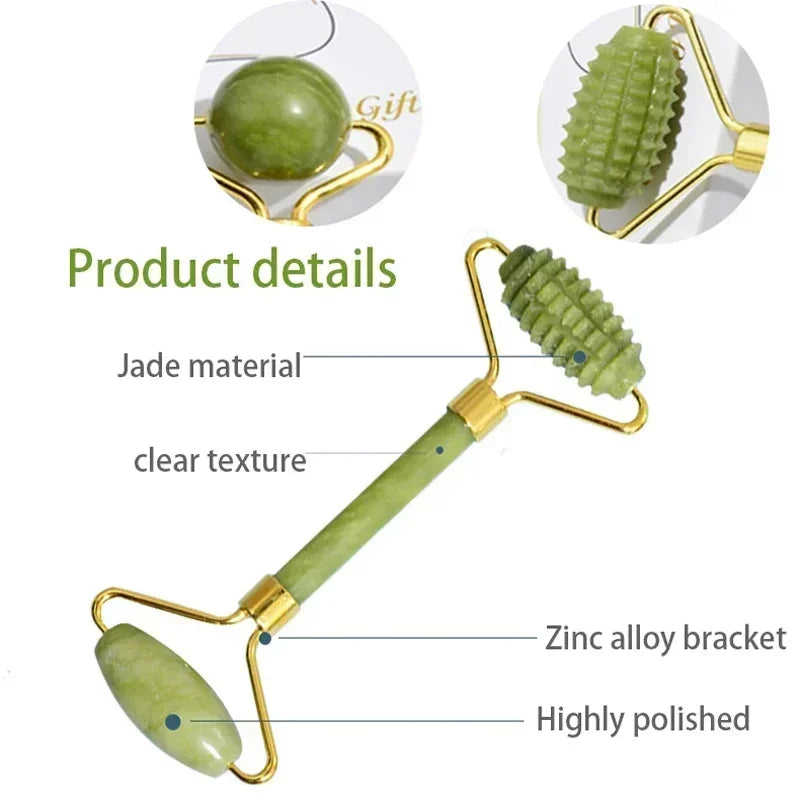 Rodillo Facial de Jade Natural con Gua Sha | Masajeador Facial para Skincare