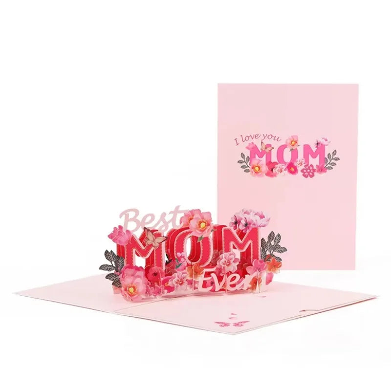 Tarjeta 3D del Día de la Madre - Flores Rojas de Papel Tallado
