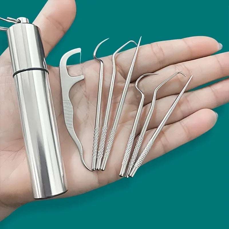 Set de Palillos de Acero Inoxidable 9 Piezas - Kit de Limpieza Dental