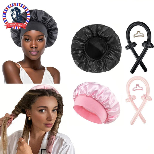 Kit Rizador Sin Calor con Gorro Satinado – Ondas Mientras Duermes, Rizos Naturales