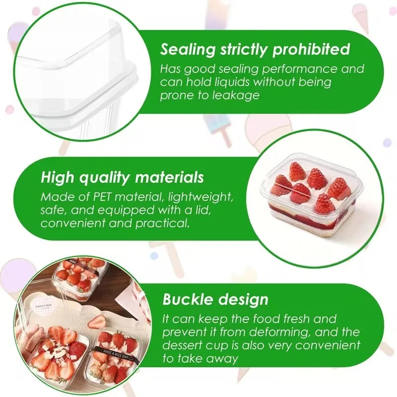 Transparent Cake Box Rectangle Dessert Cake Box Disposable Party Wedding Christmas Mousse Tiramisu Packaging