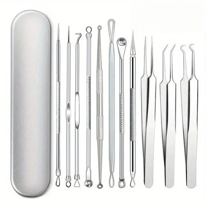 Kit Removedor de Puntos Negros y Acné Profesional | Set de Herramientas de Acero Inoxidable, Limpieza Facial Profunda