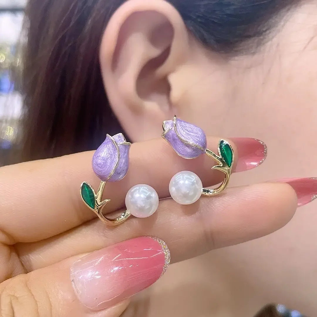 Pendientes Flor Tulipán con Perla – Estilo Romántico