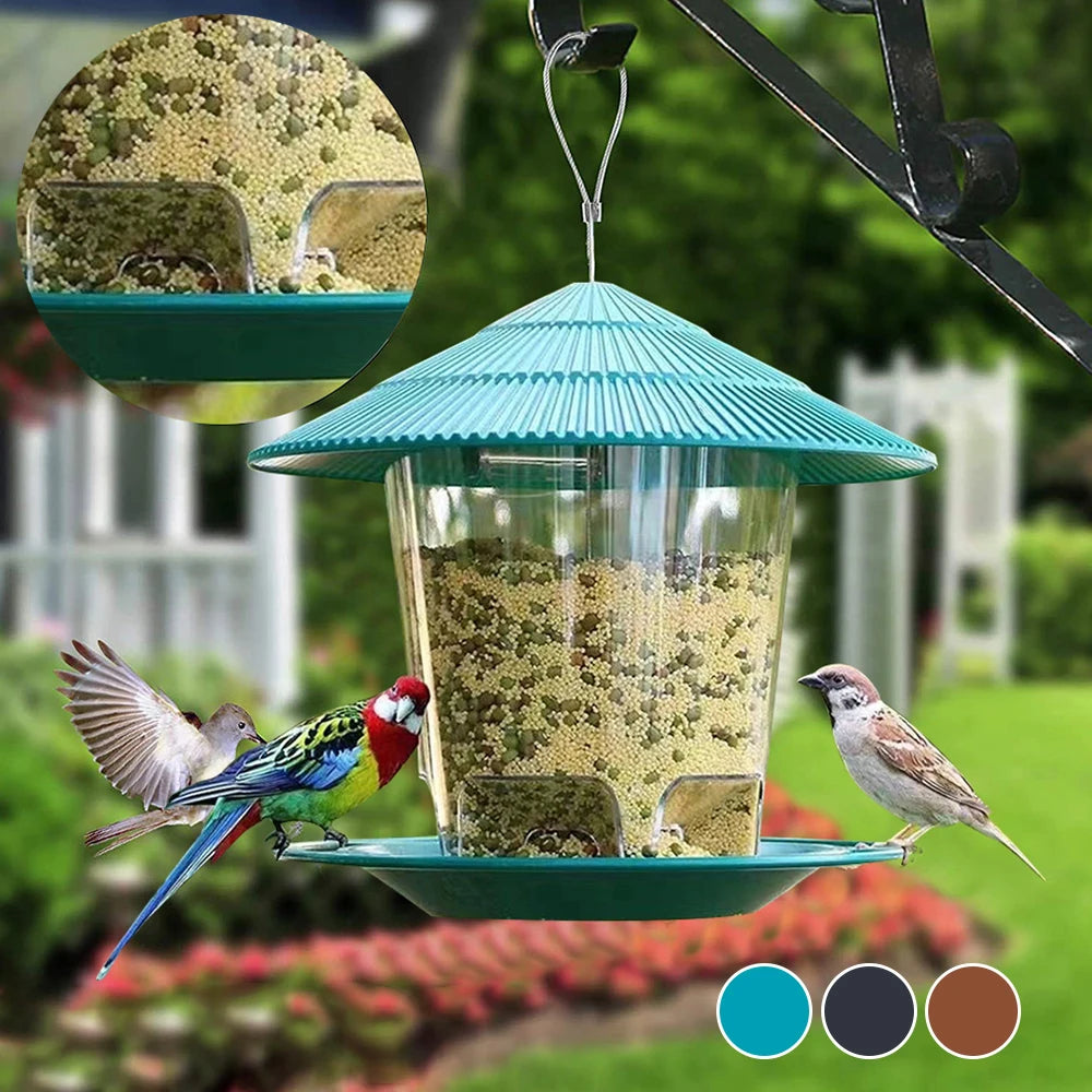 Alimentador de Aves Colgante con Techo Protector - Exterior Transparente