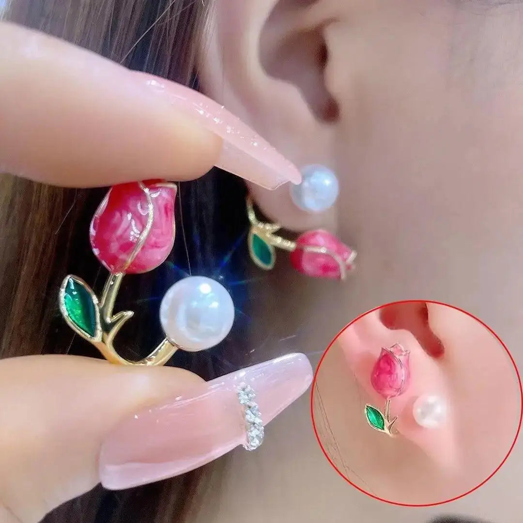 Aretes Tulipán con Moño – Plata y Flor Blanca, Elegantes