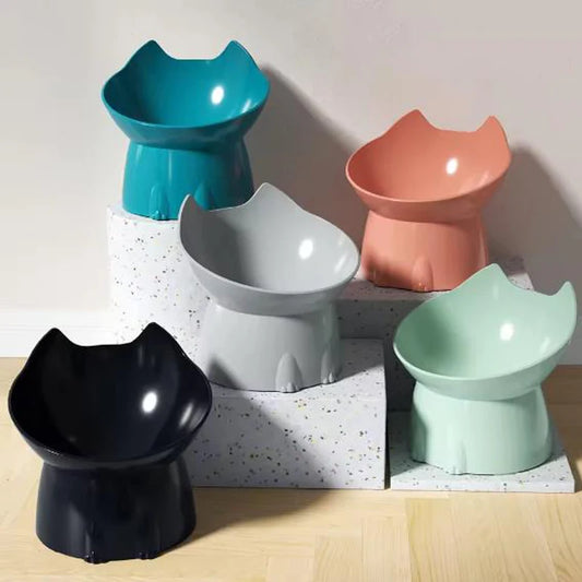 Plato Elevado para Gatos con Protección de Cuello - Diseño Orejas Antivuelco