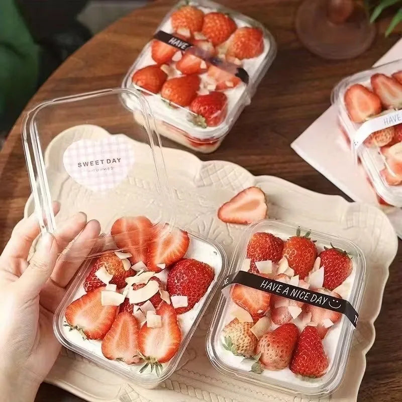 Transparent Cake Box Rectangle Dessert Cake Box Disposable Party Wedding Christmas Mousse Tiramisu Packaging