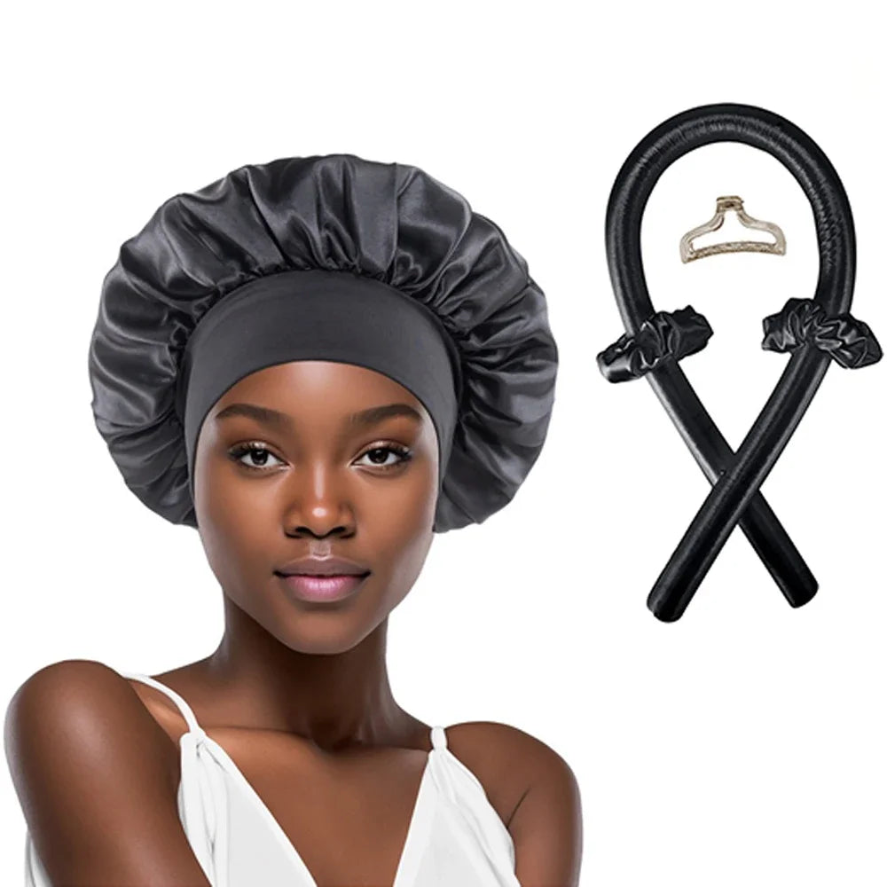 Kit Rizador Sin Calor con Gorro Satinado – Ondas Mientras Duermes, Rizos Naturales